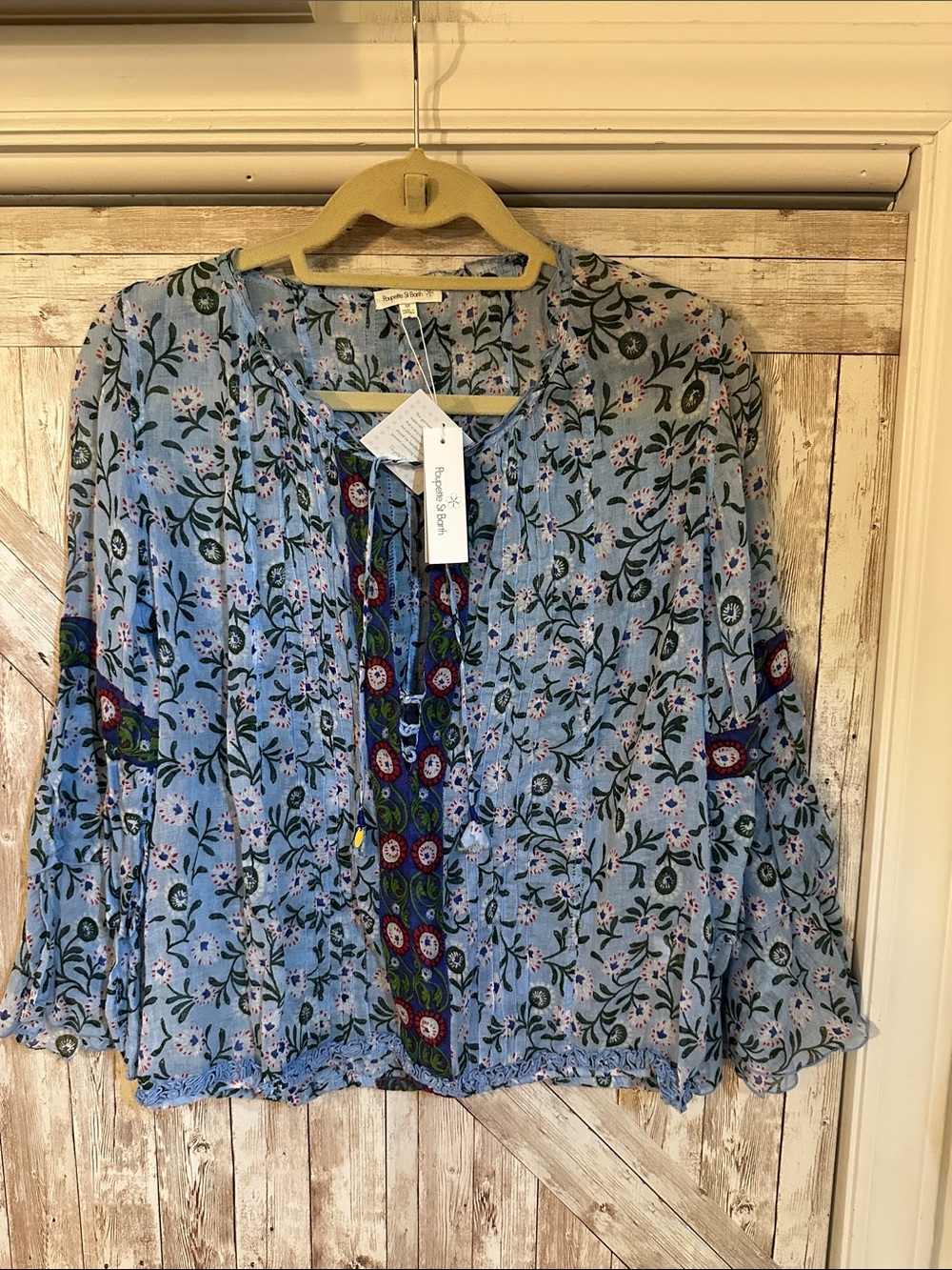 Poupette St. Barth Light Blue Floral Embroidered Boho Tunic NWT Org $228
